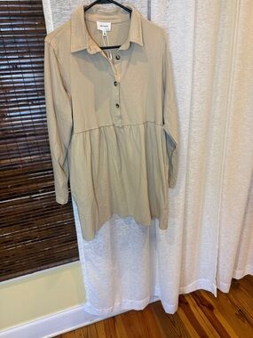 Muted Tan Button-Front Babydoll Dress